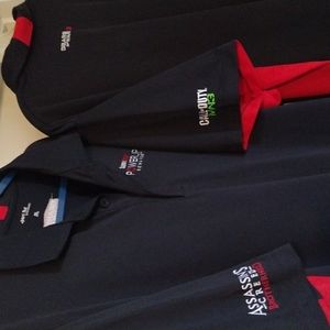 2 GameStop Polos. Assassins Creed Brotherhood, COD MW3, GOW3 embroidery.